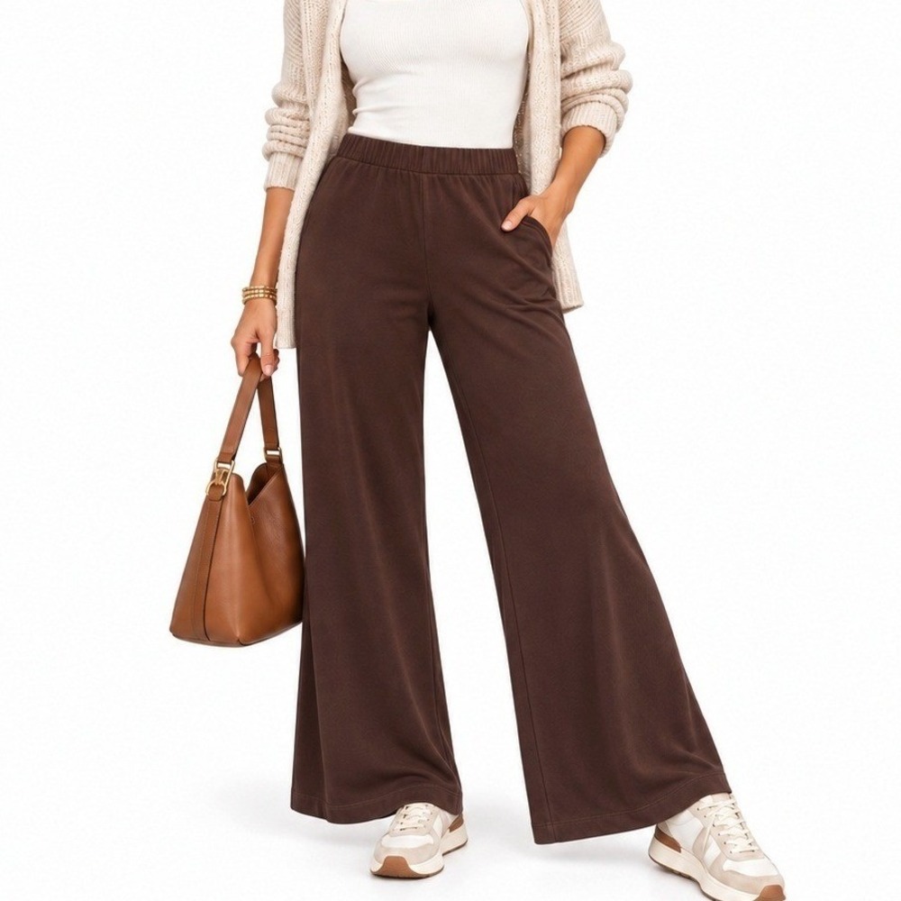 Susan Graver Weekend Pants Women XL Brown Wide Elastic Waist Casual Comfort